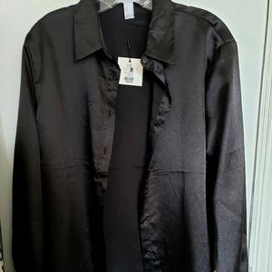 Shiny black button down shirt